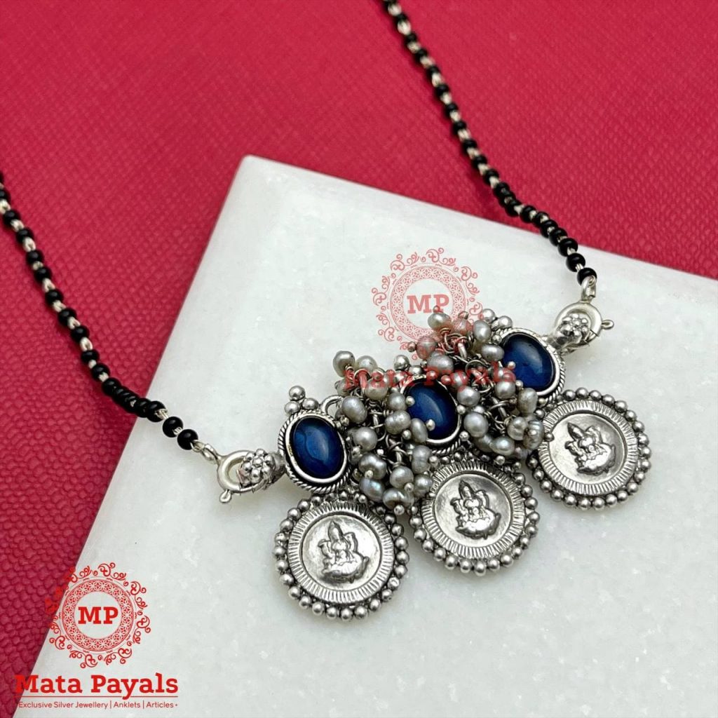 Blue kasu Lakshmi Oxidised Mangalsutra