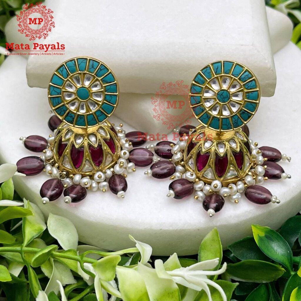 Kundan Gold Plated Silver Jhumka