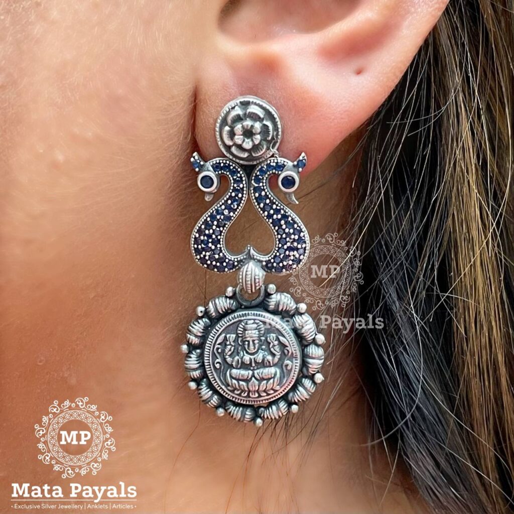 Beautiful Devi Lakshmi Mayur Chandbali - Mata Payals Exclusive Silver ...