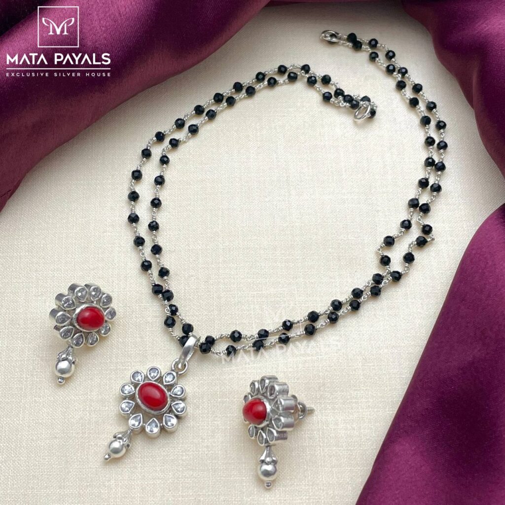 Floral Mangalsutra Silver Set